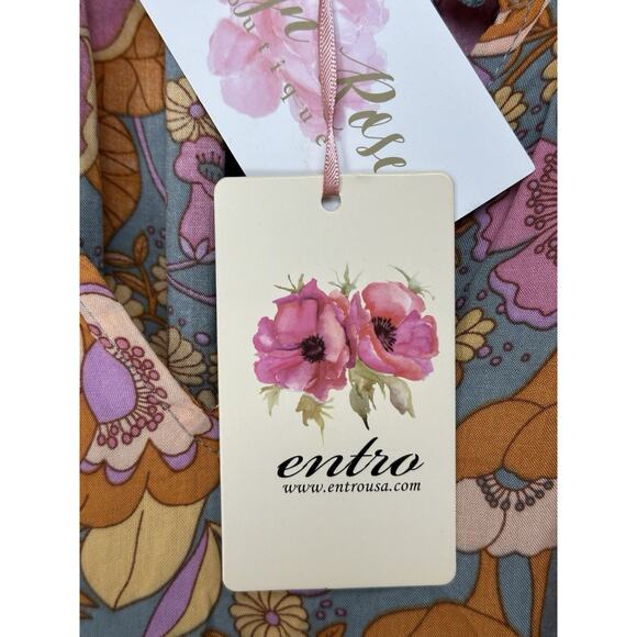 NWT Entro Women's Sz S Runs Big V-neck ruffled Collar floral 3/4 sleeves Boho - Picture 12 of 16